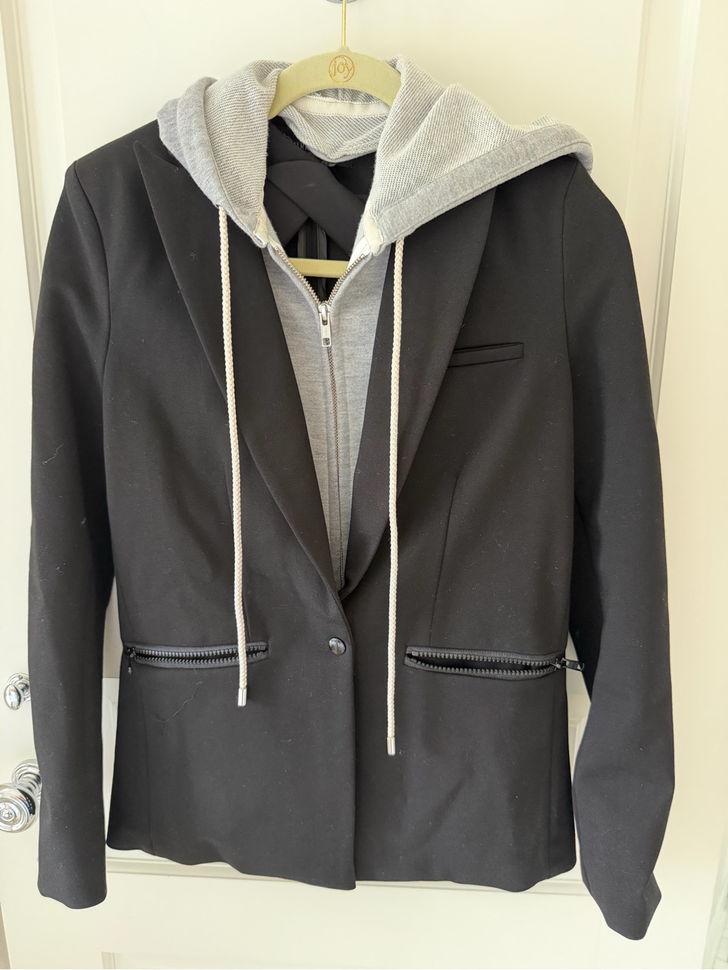 Central Park West Black Blazer With Grey Hooded Layer